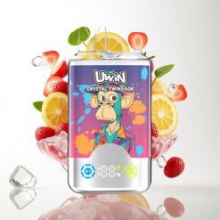 UWIN Crystal Twins 40000 Puffs – Dvostruki Okus Jagoda-Kivi-Grožđe Led, 32ml, 850mAh, Type-C, 0.6 Ohm Mesh